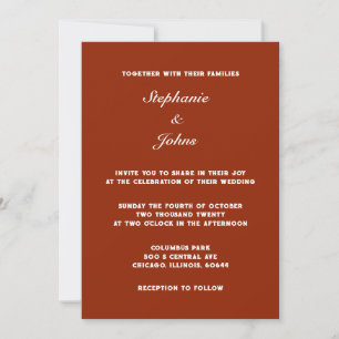 Terracotta Bold Warm Earth Colour Simple Wedding Invitation