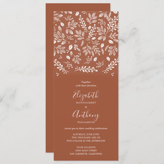 Terracotta Botanical All In One Wedding Invitation (Front/Back)
