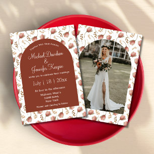 terracotta botanical boho arch photo wedding invitation