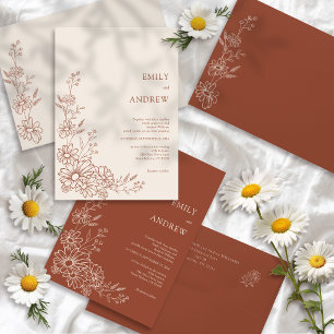 Terracotta Botanical Daisy Garden Wedding Invitation