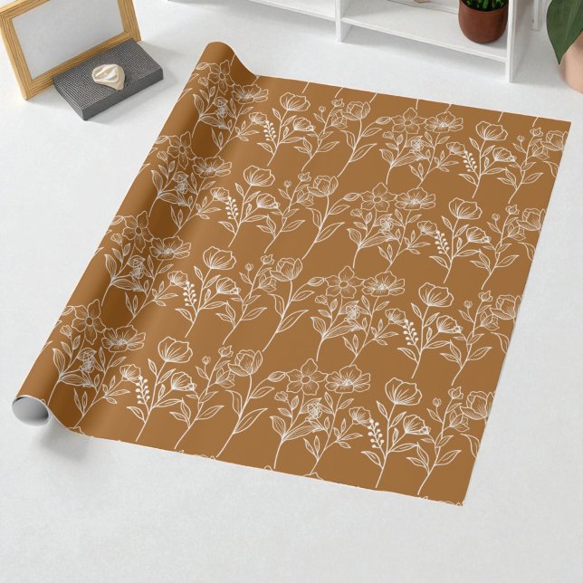 Terracotta Botanical Floral Fall Autumn Wedding Wrapping Paper (Creator Uploaded)