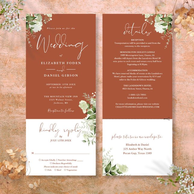 Terracotta Botanical Greenery All In One Wedding Invitation (Terracotta Botanical Greenery All In One Wedding Invitation)