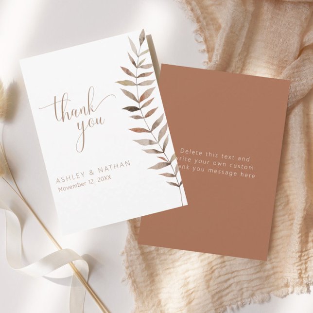 Terracotta Botanical Leaf Wedding Thank You Card (Creator Uploaded)