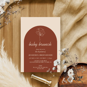 Terracotta Botanical Simple Boho Baby Baptism Invitation