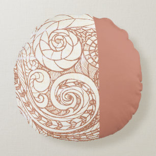 Terracotta Botanical Swirl Round Cushion