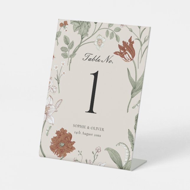 Terracotta Botanical Table Numbers Pedestal Sign (Front)