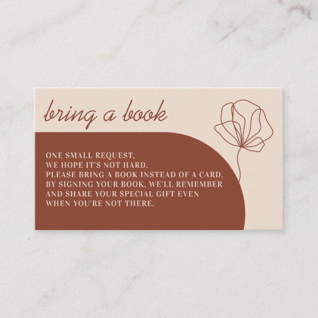 Terracotta Botanical Theme Boho Bring a book Enclosure Card (Front)