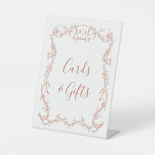 Terracotta Botanical Wedding Cards and Gifts Pedestal Sign