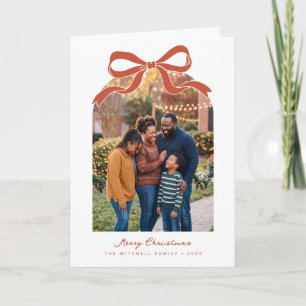 Terracotta Bow Design Merry Christmas Family Photo Holiday Card