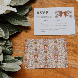 Terracotta Bow Floral Wedding RSVP Meal Choice  Card