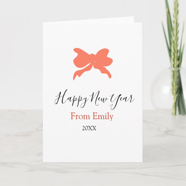 Terracotta bow happy new year name year boho retro card (Front)