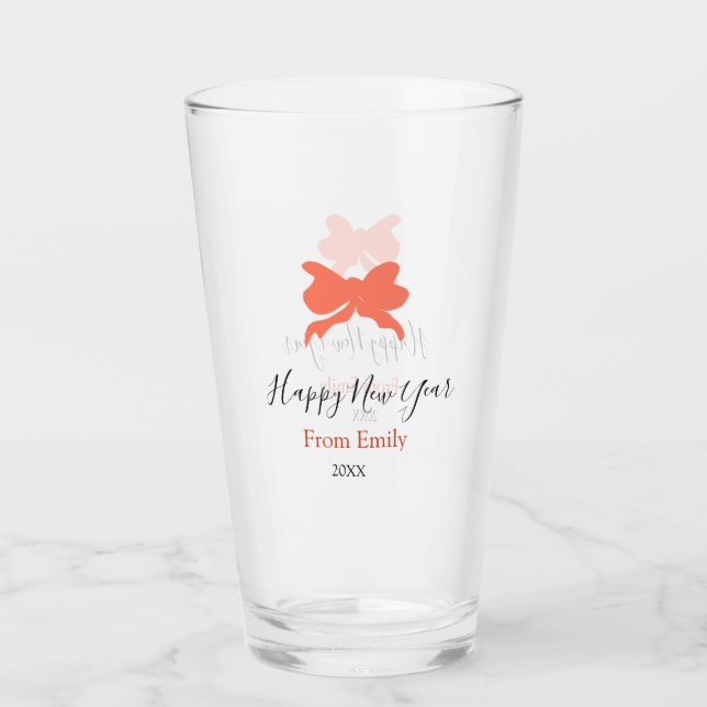 Terracotta bow happy new year name year boho retro glass (Front)