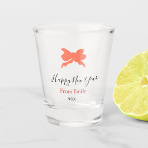 Terracotta bow happy new year name year boho retro shot glass