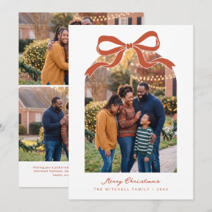 Terracotta Bow Merry Christmas Family Photo Holiday Card
