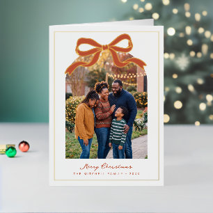 Terracotta Bow Merry Christmas Framed Family Photo Foil Holiday Card