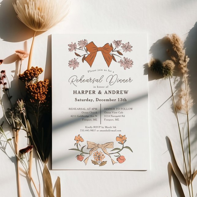 Terracotta Bows Blossom Wedding Rehearsal Dinner  Invitation (Creator Uploaded)
