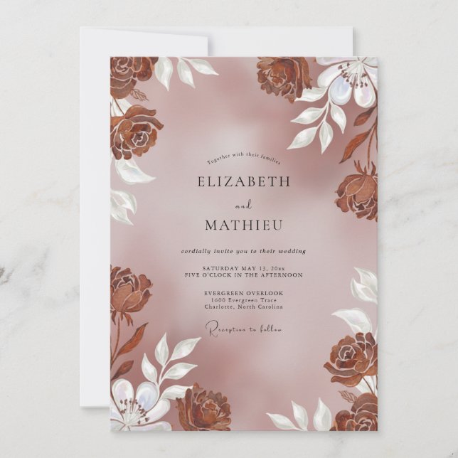 Terracotta Brown Blossom Wedding Invitation (Front)