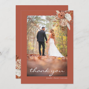 Terracotta Brown Bohemian Floral Rustic Wedding Thank You Card