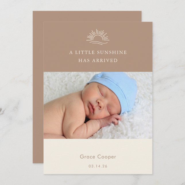 Terracotta Brown Boho Photo Baby Announcement Card (Front/Back)