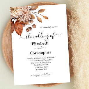 Terracotta Brown Elegant Floral Botanical Wedding Invitation