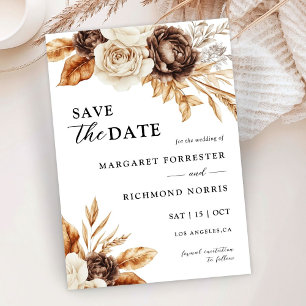 Terracotta Brown Floral Wedding Save The Date Invitation