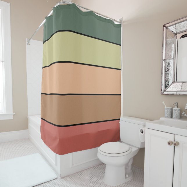 Terracotta Brown Green Black On Watercolor Paper Shower Curtain (In Situ)