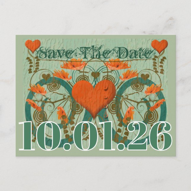 Terracotta Brown Green Earth Tones Save the Date Announcement Postcard (Front)