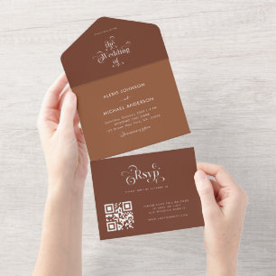 Terracotta Brown Shades Retro Typography QR Code All In One Invitation