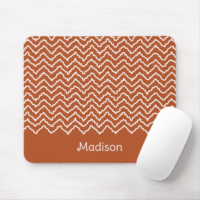 Terracotta Brown Squiggly Chevron Zigzag Pattern Mouse Pad (With Mouse)