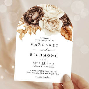 Terracotta Brown Watercolor Floral Arch Wedding Invitation