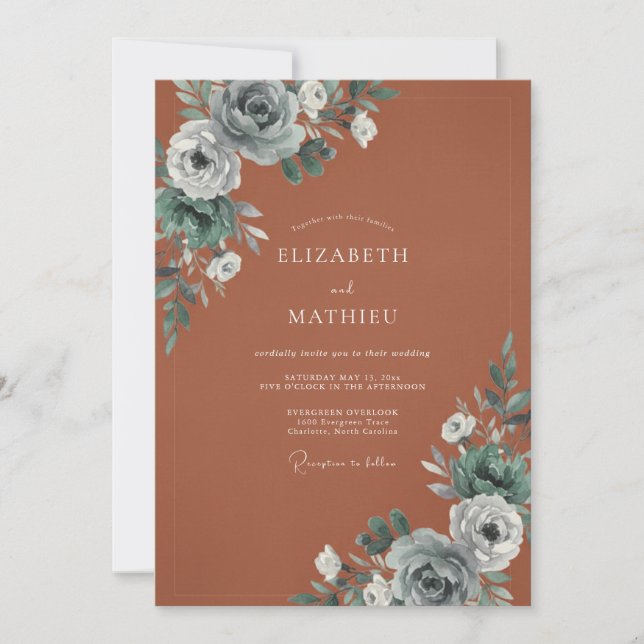 Terracotta Brushstroke Bloom Wedding Invitation (Front)