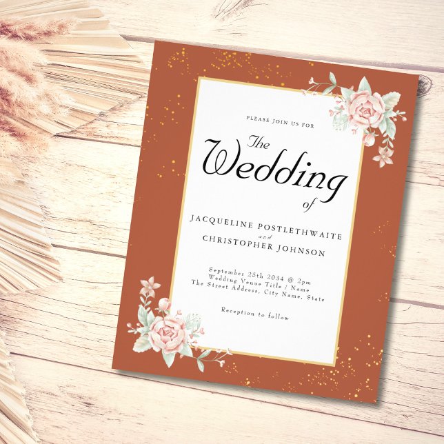 Terracotta Budget Wedding Invitation Pink Peony Flyer (Creator Uploaded)