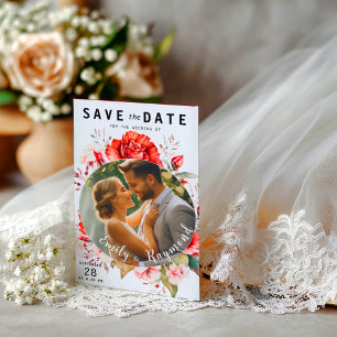 Terracotta Burgundy Blush Floral Wedding Photo Save The Date
