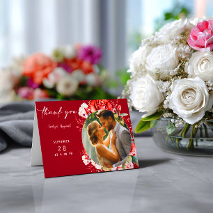 Terracotta Burgundy Blush Floral Wedding Photo Thank You Card