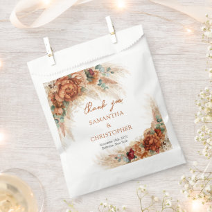 Terracotta burgundy eucalyptus and pampas grass   favour bags