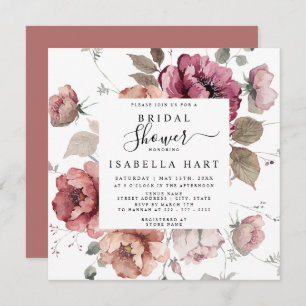 Terracotta Burgundy Fall Boho Floral Bridal Shower Invitation