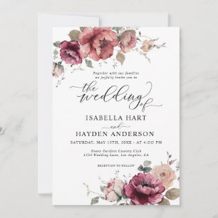 Terracotta Burgundy Fall Floral Boho Wedding Invitation