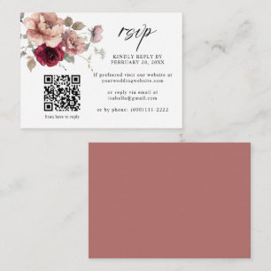Terracotta Burgundy Floral QR Code Wedding RSVP Enclosure Card