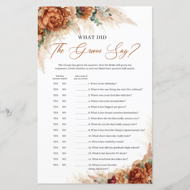 Terracotta burgundy floral What did the groom say (Front)