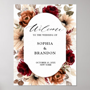 Terracotta Burgundy Mauve Floral Geometric Welcome Poster
