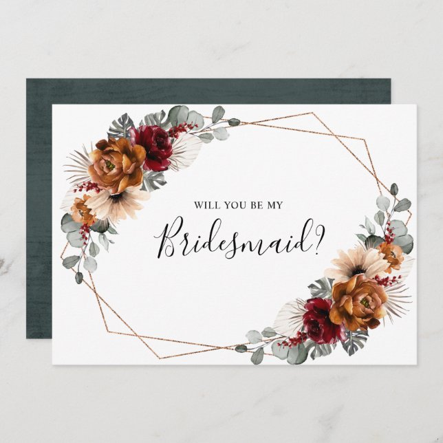 Terracotta Burgundy Will You Be My Bridesmaid Invitation (Front/Back)