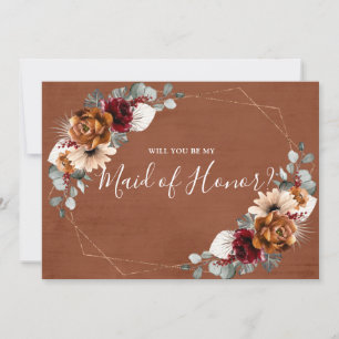 Terracotta Burgundy Will You Be My Maid of Honour Invitation