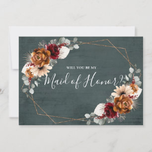Terracotta Burgundy Will You Be My Maid of Honour Invitation