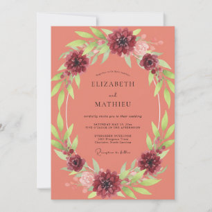 Terracotta Burgundy Wreath Wedding Invitation