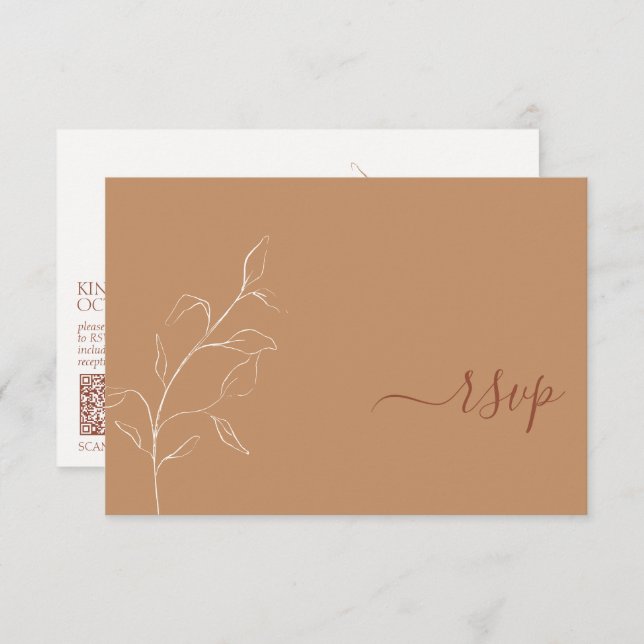 Terracotta Burnt Orange Botanical QR Code RSVP (Front/Back)