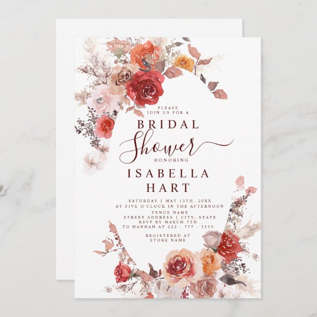 Terracotta Burnt Orange Burgundy Bridal Shower Invitation (Front/Back)