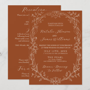Terracotta Burnt Orange Floral All In One Wedding Invitation