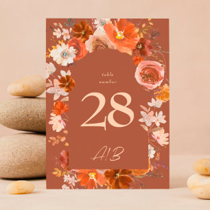 Terracotta Burnt Orange Floral Arch Wedding Table Number