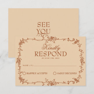 Terracotta Burnt Orange Floral Boho Wedding RSVP Card