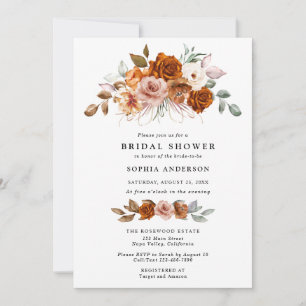 Terracotta Burnt Orange Floral Bridal Shower Invitation